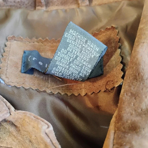 Relativity Brown Suede Leather Trucker Jacket Ribbed Knit Sleeves Size Large - Picture 8 of 11